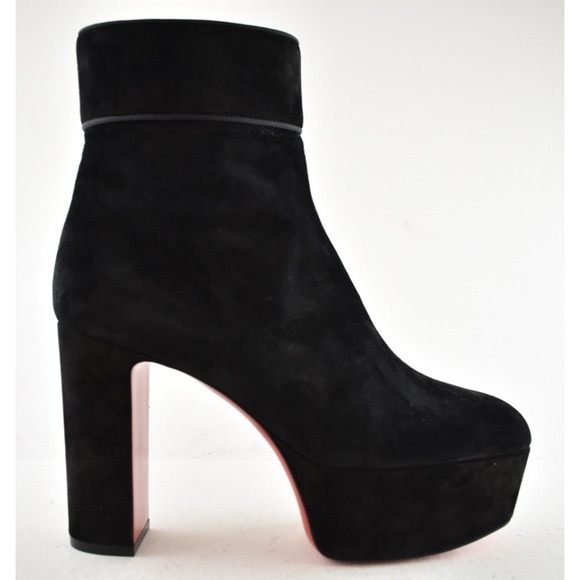 Christian Louboutin Protorlato 110 Black Suede Platform Block Heel Ankle Boot 37 - Picture 2 of 14